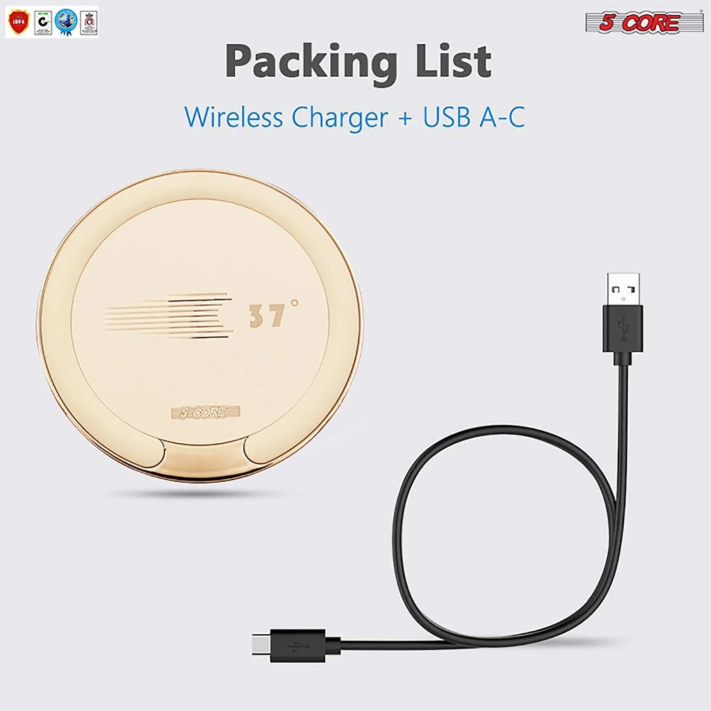 5Core Wireless Phone Charging Pad 15W Qi-Certified Fast Charger Mat Cargador