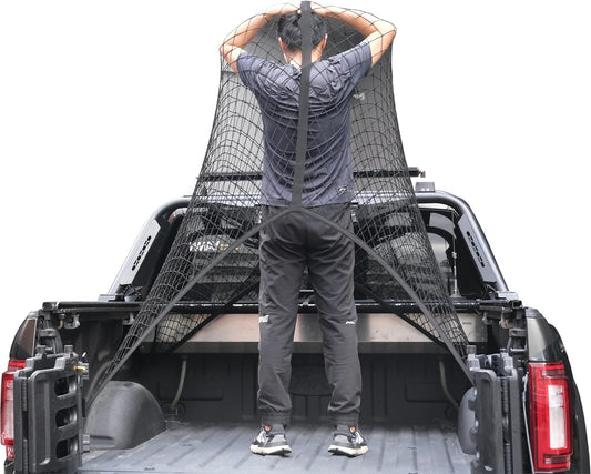 Highly Elastic Cargo Net, Simple Truck Bed Cargo Mesh Organizer, Suitable for Daily Light Loads of Trucks, 4'X4' Stretches to 7'X7' (Single Layer)